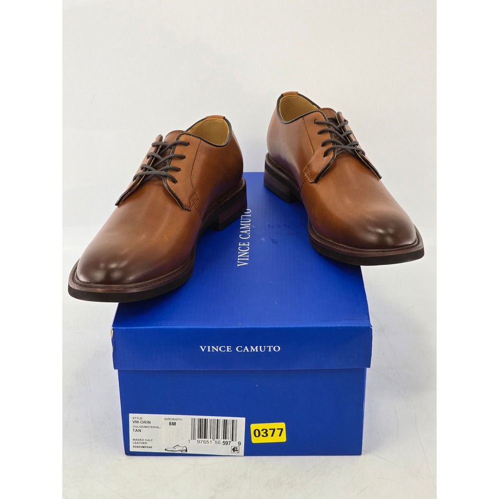 Vince Camuto Orin Derby Shoes Mens 8M Tan Leather Plain Toe - New